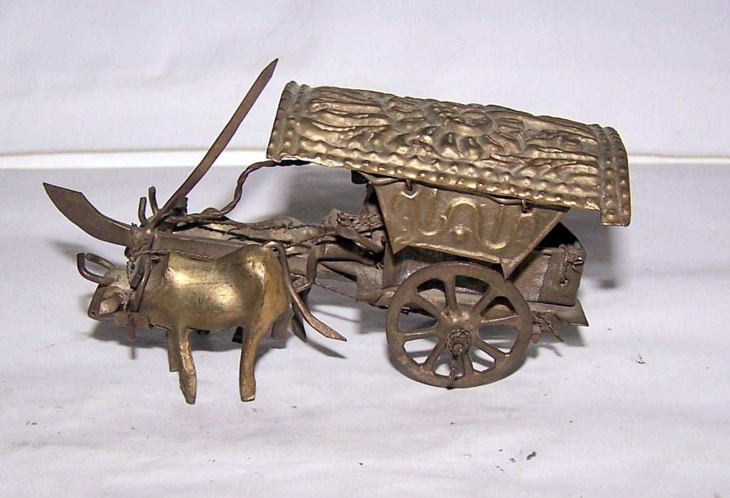 Prachtige Indonesische messing miniatuur ossenwagen. Izgs., Ophalen of Verzenden, Nieuw, Overige typen