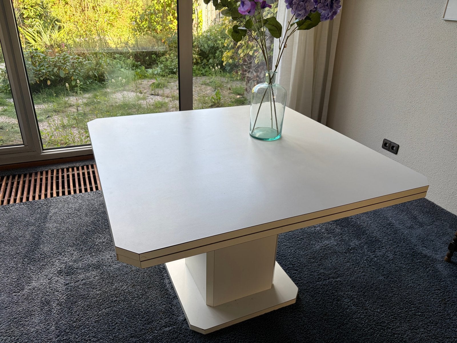 Uitschuifbare eettafel - wit - vierkant tot achthoek, Ophalen, Overige materialen, Gebruikt, 100 tot 150 cm