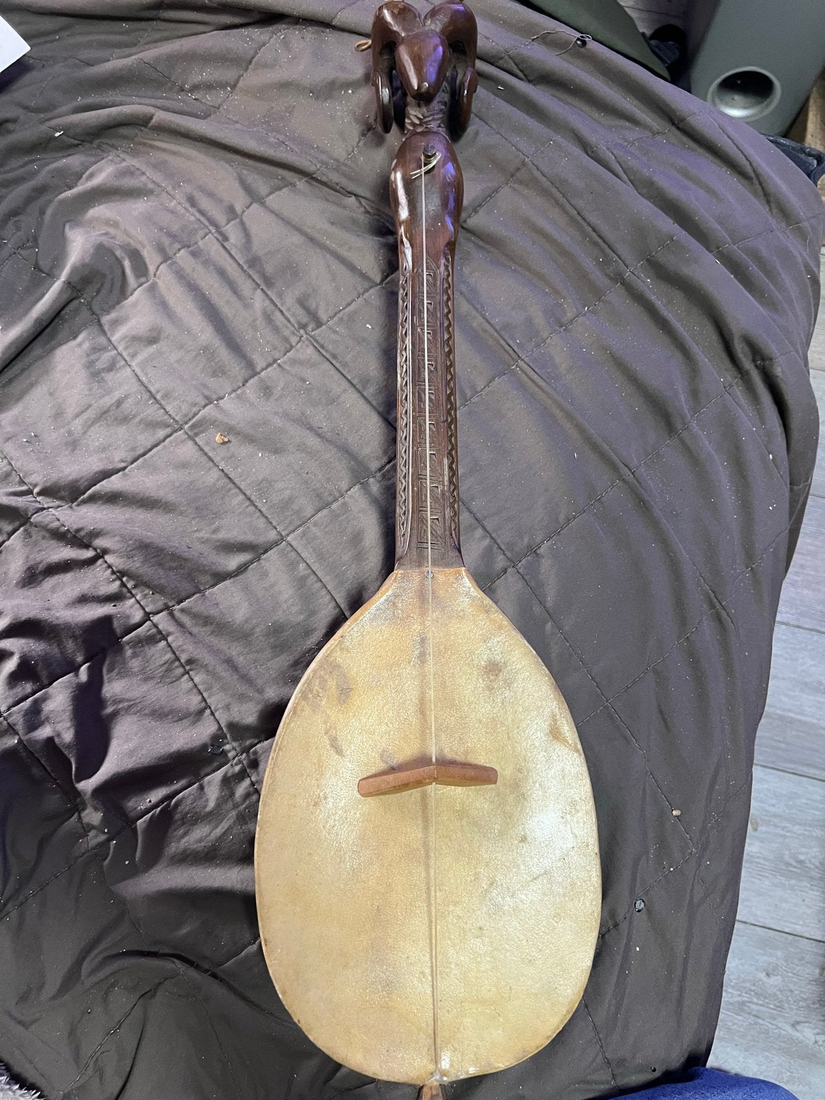 Unieke handgesneden luit met ramshoofd, Muziek en Instrumenten, Ophalen of Verzenden, Gebruikt, Luit, Saz of Bouzouki