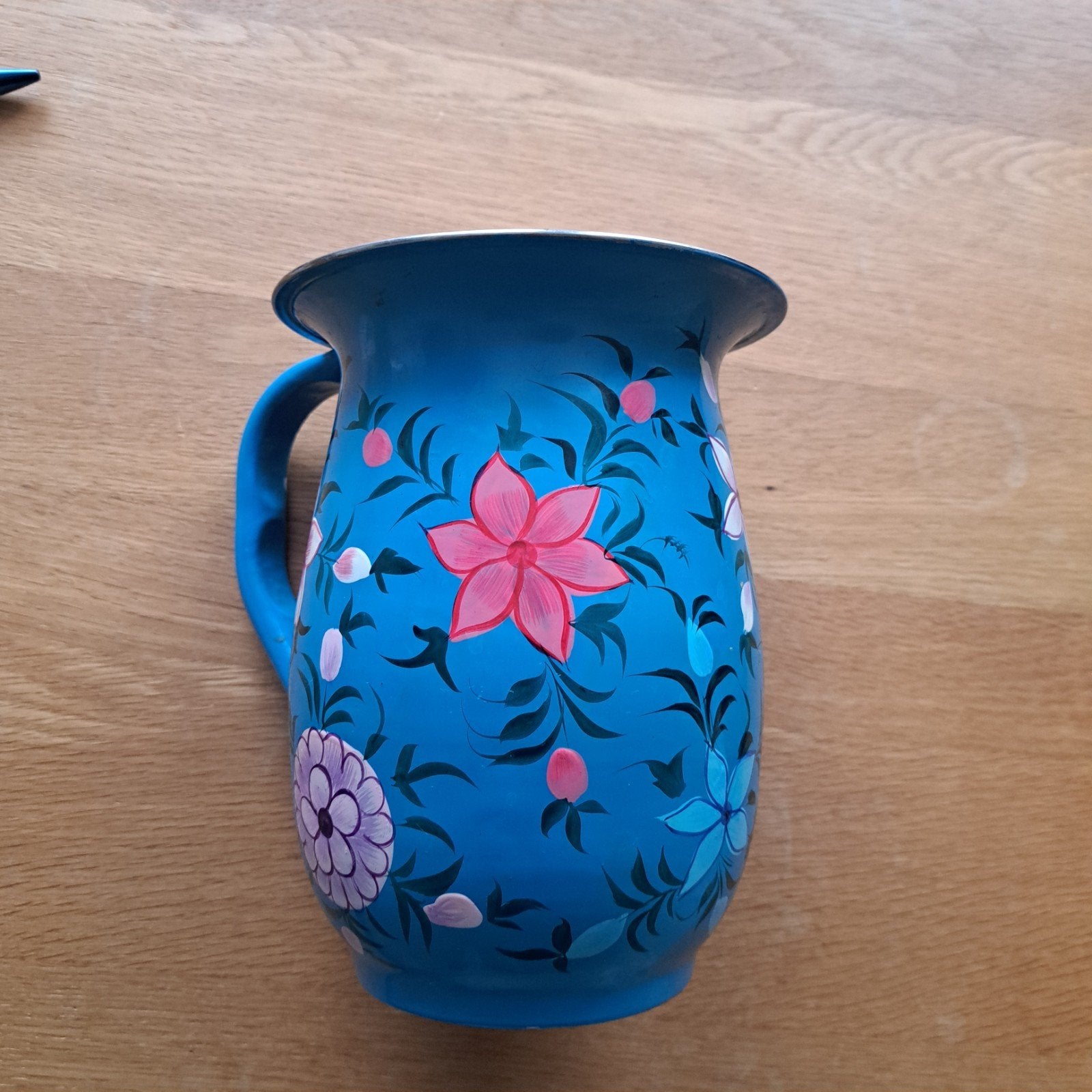 Kasjmier handgeschilderde kan - Blauw met bloemmotief, Huis en Inrichting, Ophalen of Verzenden, Blauw