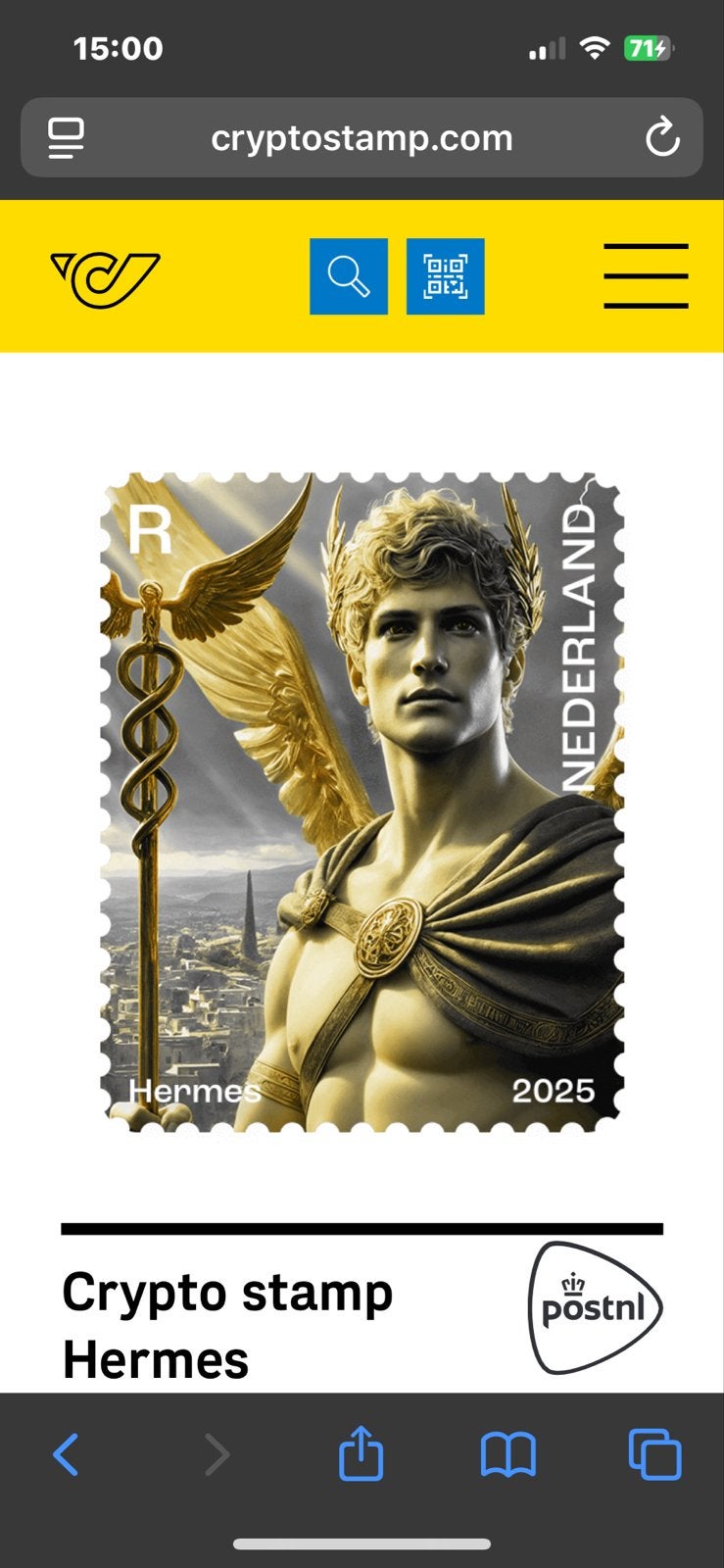 Crypto postzegel Hermes 2025 - PostNL, Ophalen of Verzenden, Na 1940, Postfris