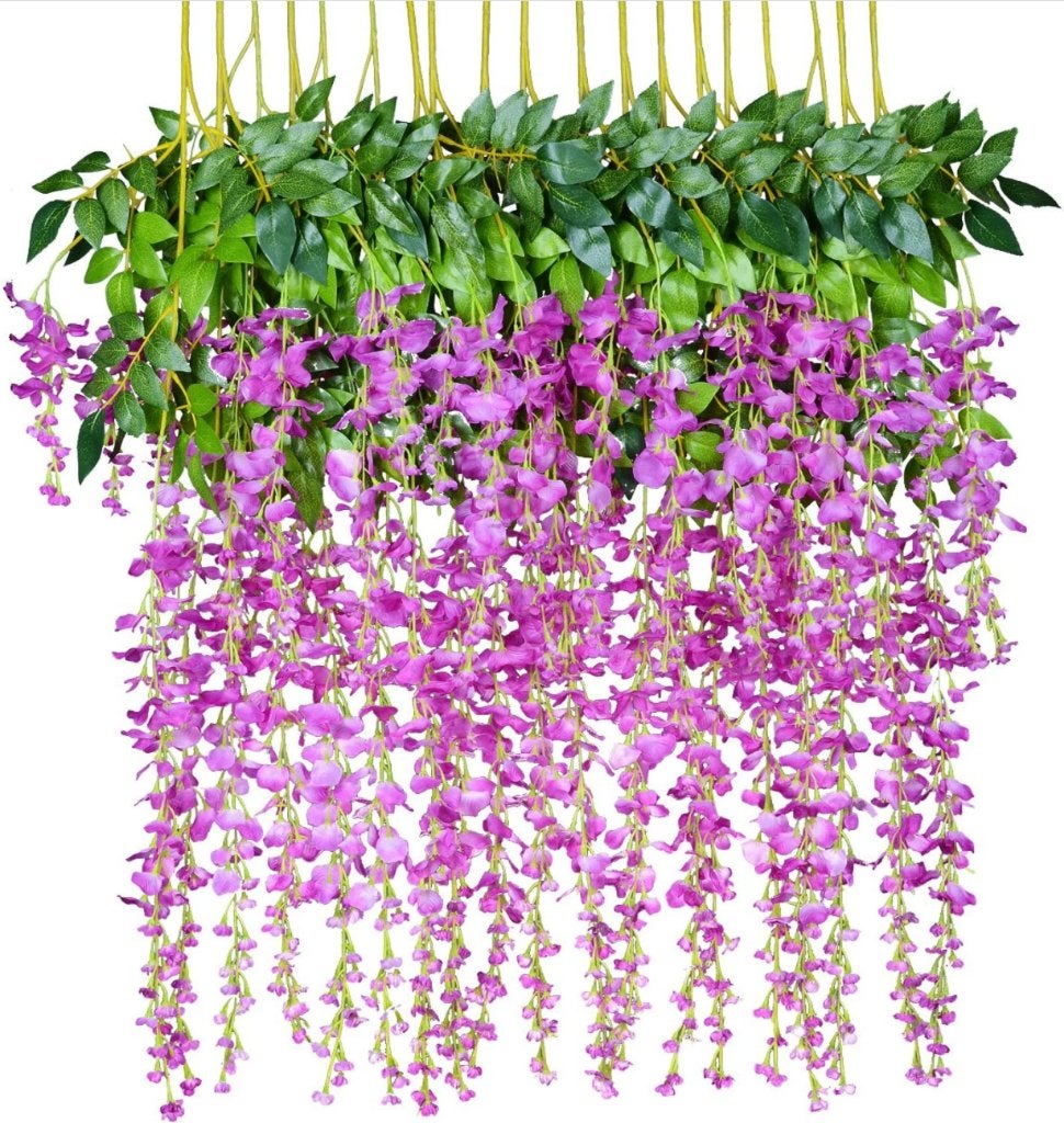 12x Paarse Wisteria Kunst Hangplant Kunstplant Wijnstok, Verzenden, Nieuw, Kunstplant