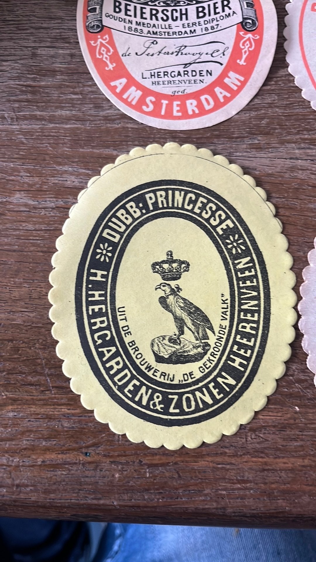 5 verschillende ongebruikte bierfles etiketjes ruim 100 jaar, Verzamelen, Ophalen of Verzenden, Nieuw, Reclamebord, Plaat of Schild