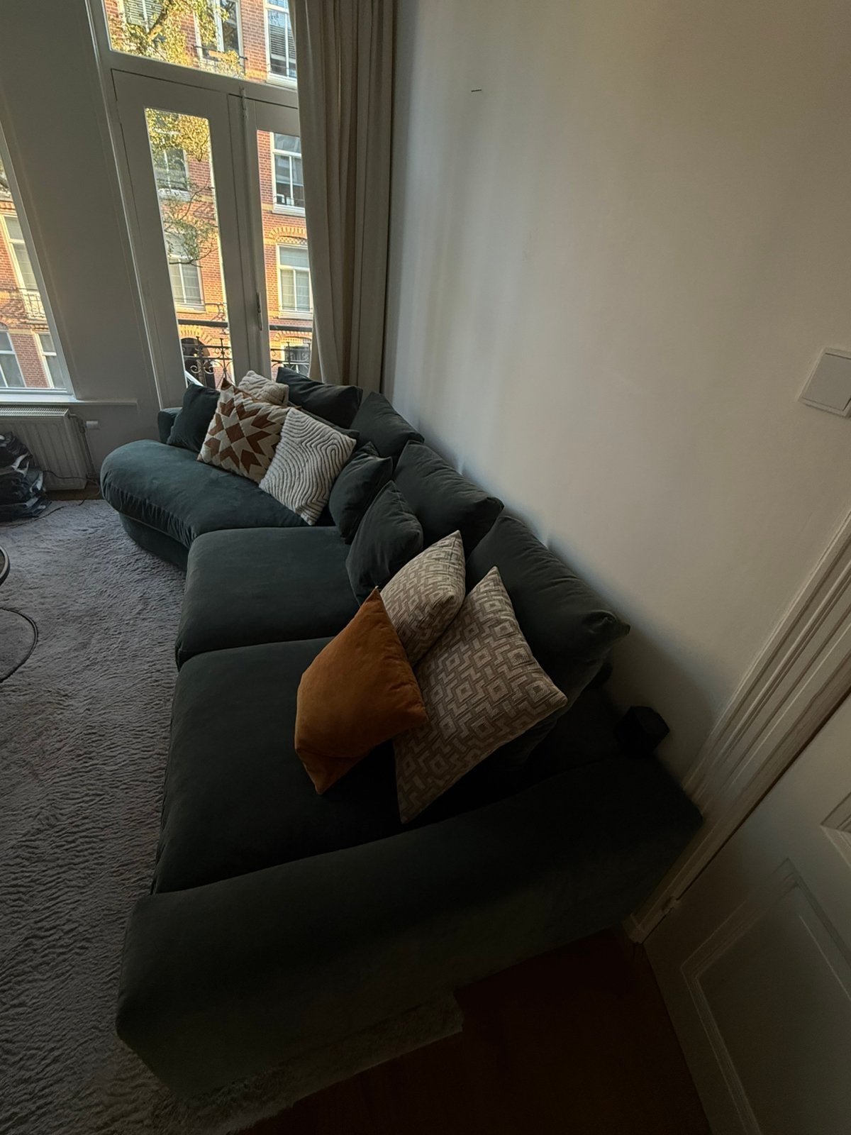 Decor Amsterdam Relaxbank - Diep Blauwgroen Velvet, Ophalen, Gebruikt, 100 tot 125 cm, 300 cm of meer