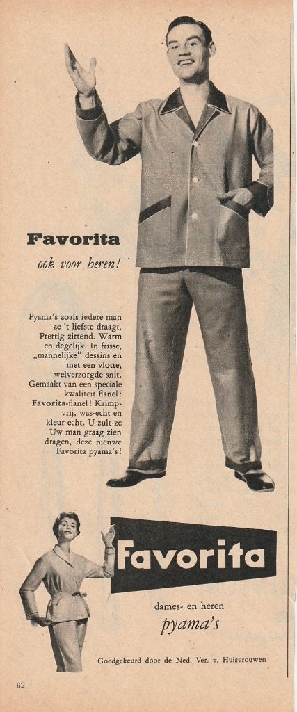 Retro reclame 1956 Favorita pyjama's voor heren, Verzenden, Overige typen
