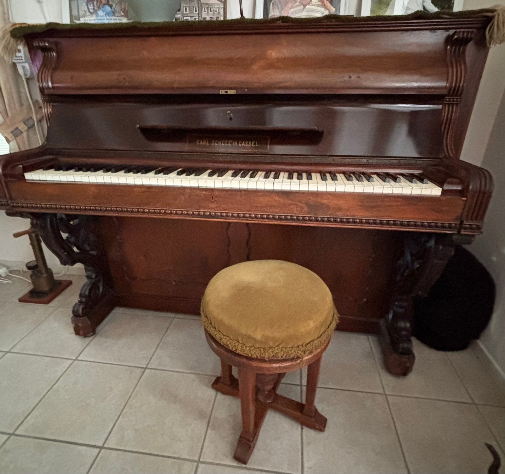 Te koop mooie oude Carl Scheel Piano, Ophalen, Gebruikt, Bruin, Piano