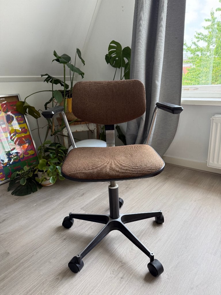 Mid-century vintage bureaustoel op wielen, Ophalen, Gebruikt, Bruin, Bureaustoel
