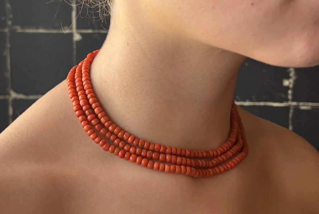 Bloedkoraal antieke ketting zeer fraai 18k slot goud dames, Sieraden, Tassen en Uiterlijk, Antieke sieraden, Ophalen of Verzenden
