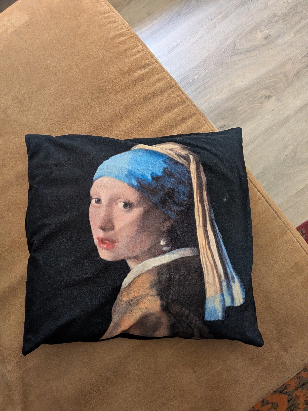 Kussen met Meisje met de Parel print, Ophalen, Gebruikt, Zwart, Vierkant