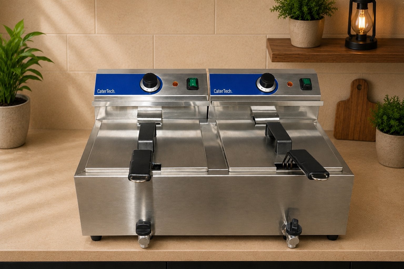 CATERTECH Dubbele Frituurpan met aftapkraan - 2x 8 liter, 4 liter of meer, Ophalen, Zo goed als nieuw, Duo-friteuse