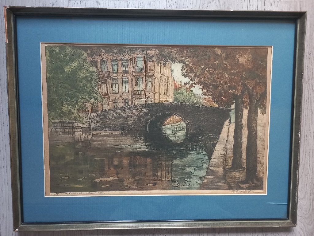 Ets Mauritskade Den Haag door Johan D. Scherft gesigneerd, Antiek en Kunst, Kunst | Etsen en Gravures, Stadsgezicht, Ophalen of Verzenden