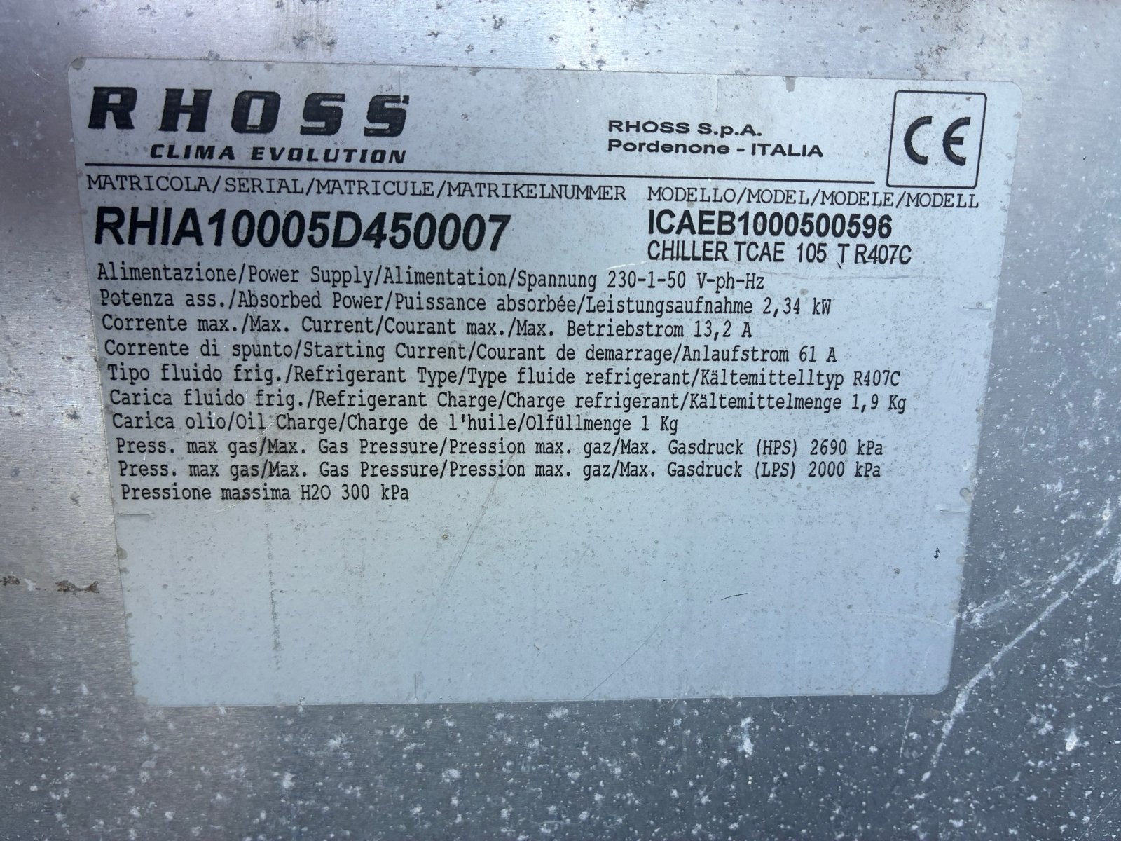 Rhoss Chiller TCAE 105 T R407C - Koeling TEAB, Ophalen, Gebruikt, 3 snelheden of meer, Koelen en Ontvochtigen