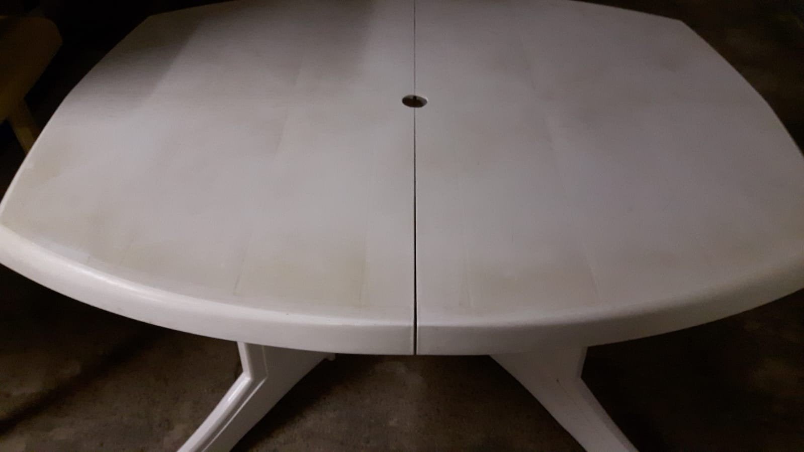 Witte kunststof tuintafel, uitschuifbaar, Tuin en Terras, Tuintafels, Ophalen of Verzenden, Gebruikt, Rechthoekig, Kunststof