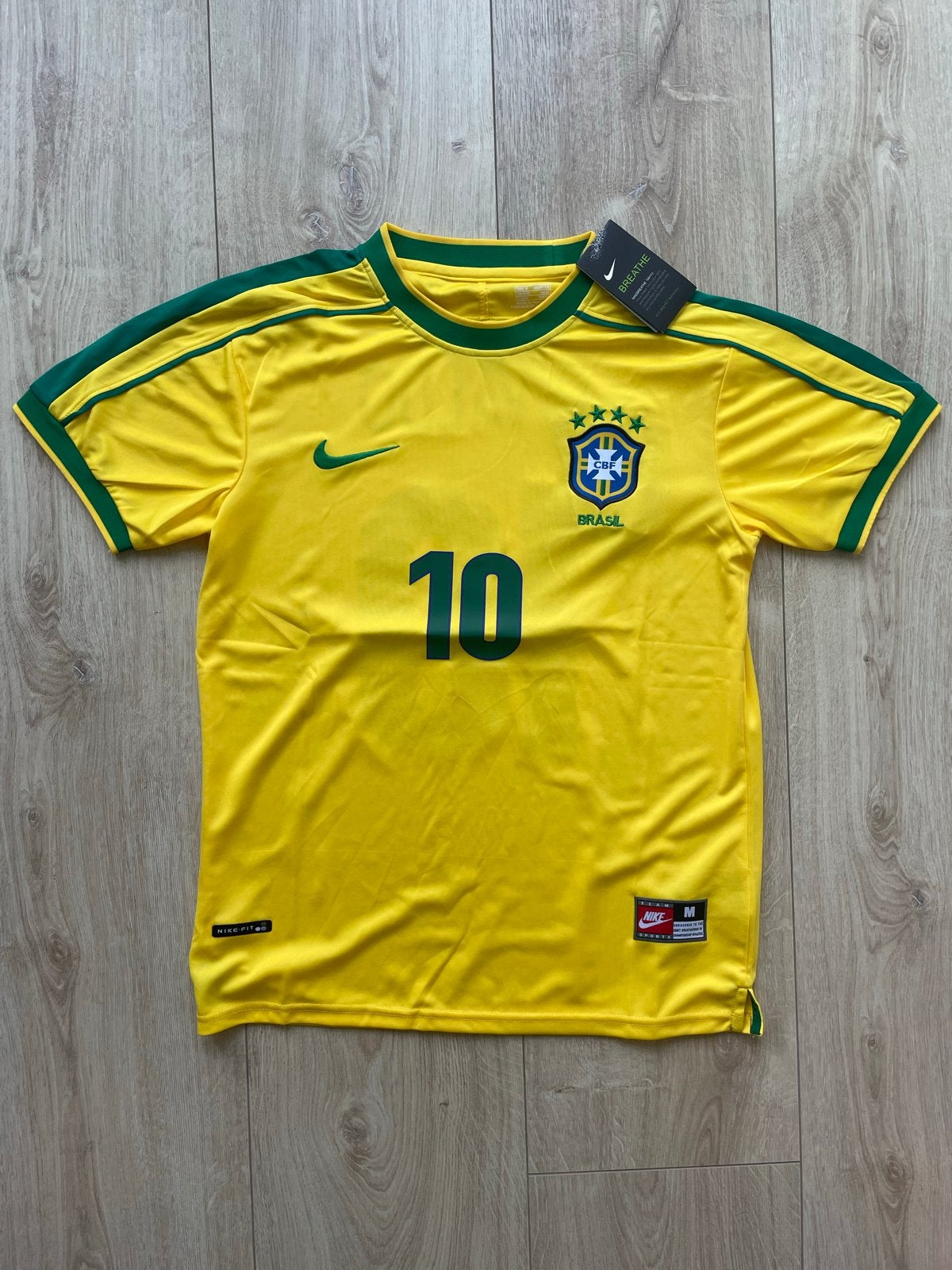 Nike Brazilië Thuisshirt Rivaldo #10 Maat L, Geel, Nieuw, Ophalen of Verzenden, Maat 42/44 (L)