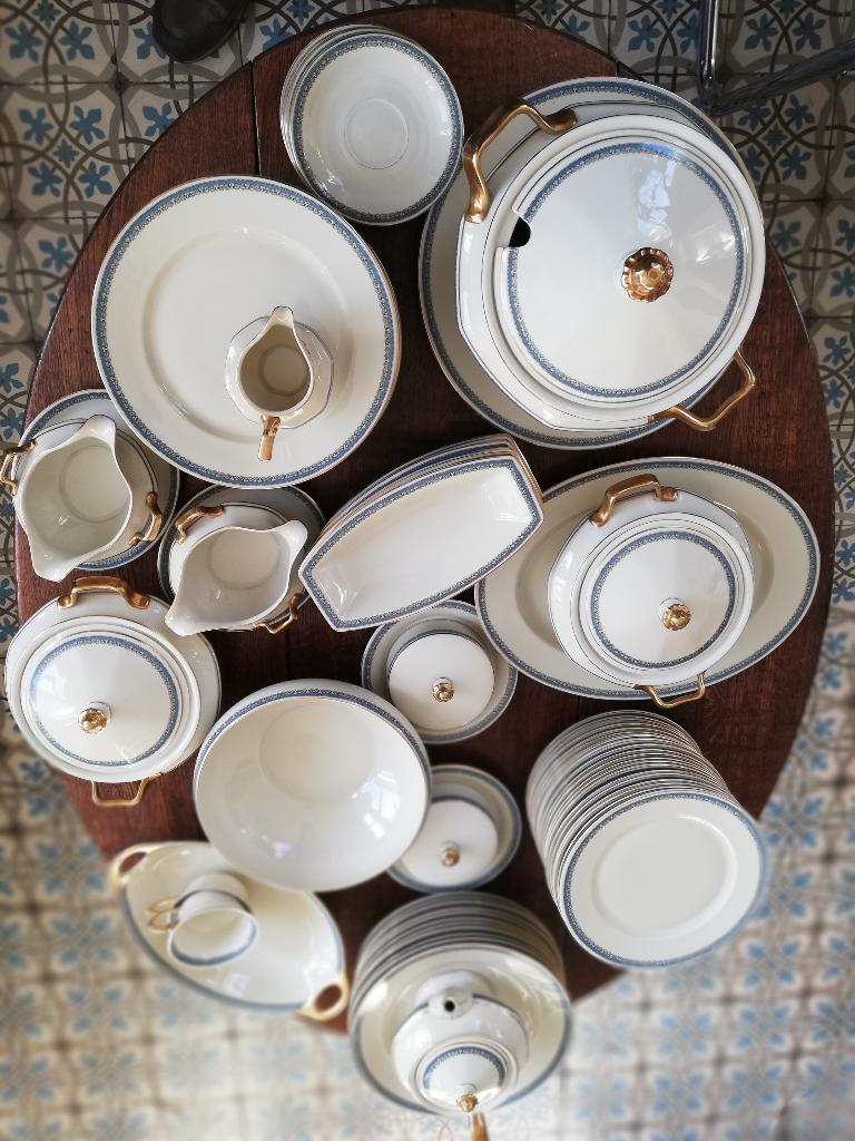 Rosenthal Servies CORONA 11 pers. blauw/creme/zwart/goud, Ophalen, Zo goed als nieuw, Porselein, Overige stijlen