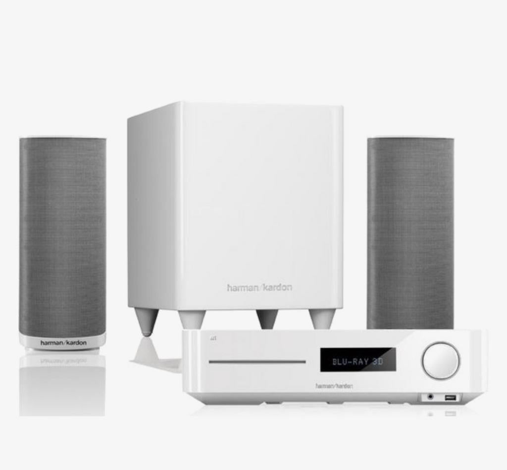 Harman Kardon BDS 270 wit met vloerstandaards, Audio, Tv en Foto, Home Cinema-sets, Gebruikt, 2.1-systeem, Blu-ray-speler, 70 watt of meer