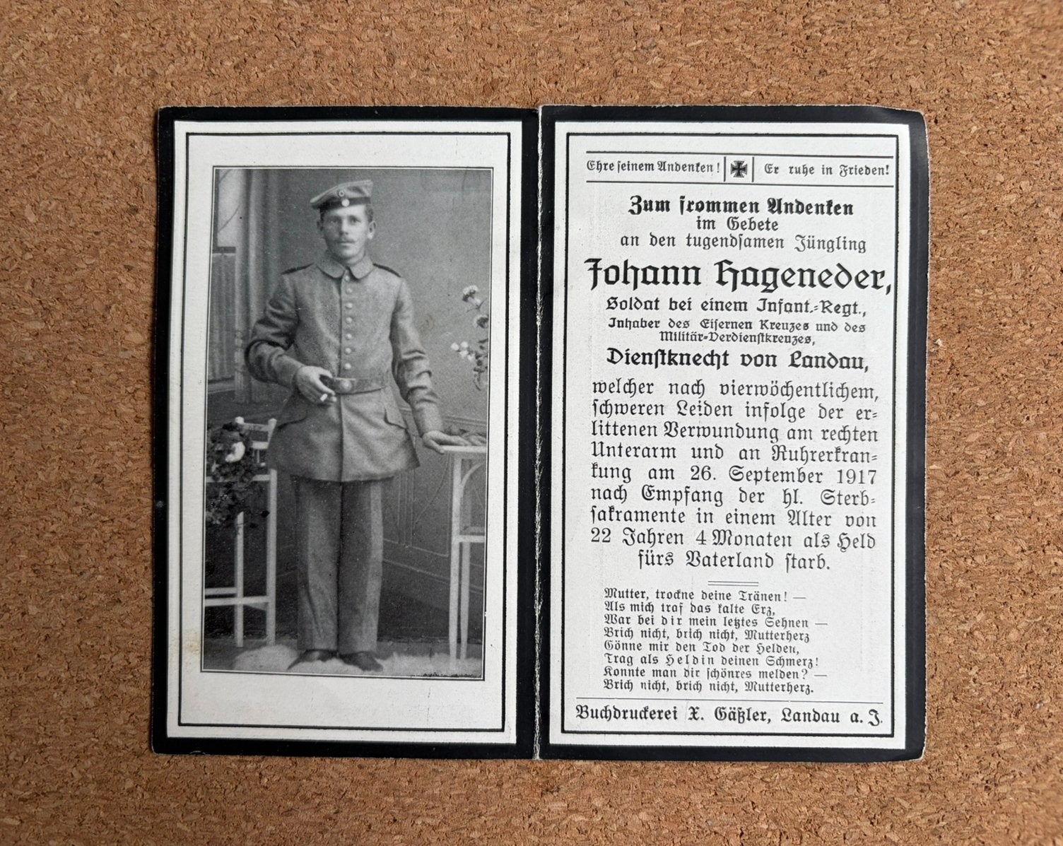 Duits Bidprentje WO1 - Infanterie Reg. Eisernes Kreuz 1917, Verzamelen, Ophalen of Verzenden