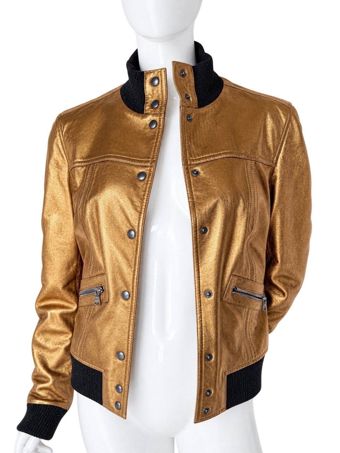 DOLCE & GABBANA METALLIC LEREN BOMBER JAS, NEW 3.000 💖💖💖, Kleding | Dames, Ophalen of Verzenden, Zo goed als nieuw, Zwart