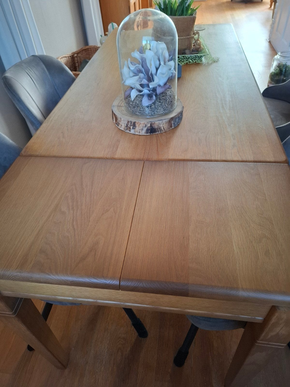 uitschuifbare tafel licht eiken patine. 40 euro, Ophalen, Zo goed als nieuw, 4 tot 6 stoelen