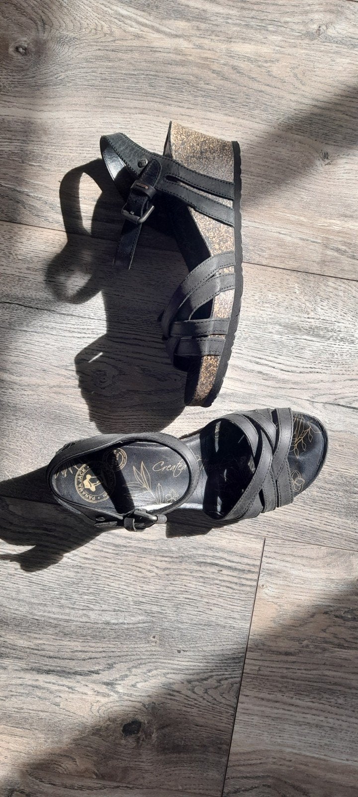 Zwarte panama jack sandalen met kurkzool - Maat 36, Zwart, Catwalk Junkie, Gedragen, Sandalen of Muiltjes