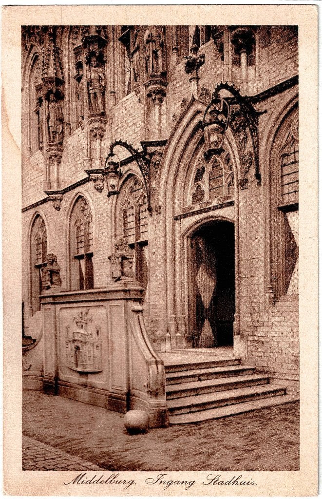 Middelburg, Ingang stadhuis, gelopen, richtprijs 3,50,, Verzenden, 1920 tot 1940, Gelopen, Zeeland