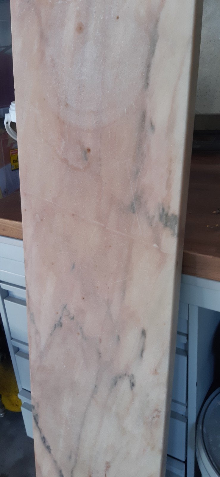 Roze marmeren plaat met zwarte aderen - 122x28x3cm, Ophalen, Gebruikt, Roze, Steen/keramiek