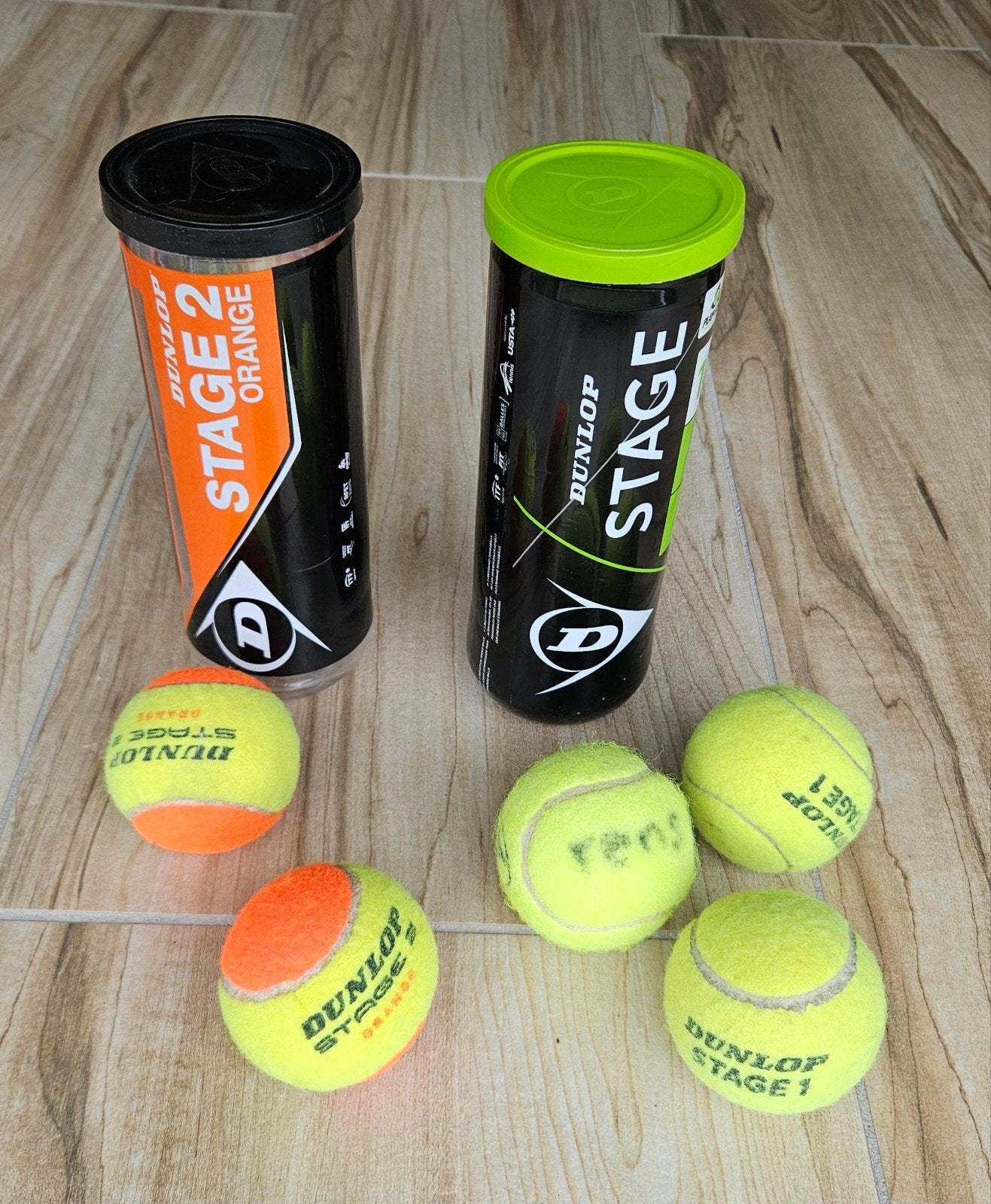 3 gebruikte Dunlop groene Stage 1 tennisballen, Sport en Fitness, Tennis, Ophalen of Verzenden, Gebruikt, Ballen, Dunlop