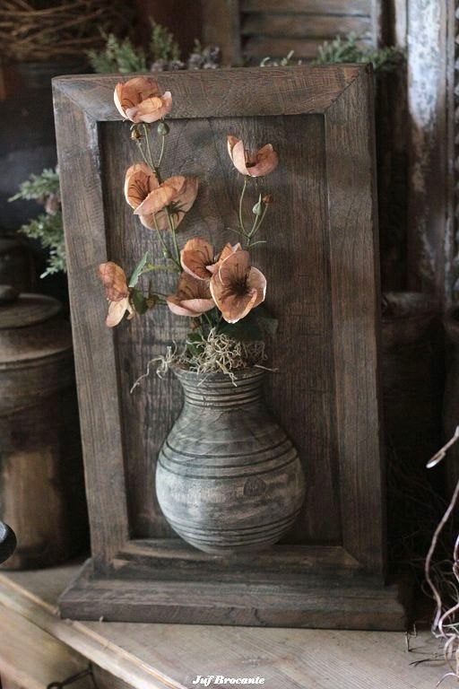 Lijst met dubbele kruik staand compleet met zijdebloemen, Www.jufbrocante.nl, Www.jufbrocante.nl, Nieuw, Ophalen of Verzenden