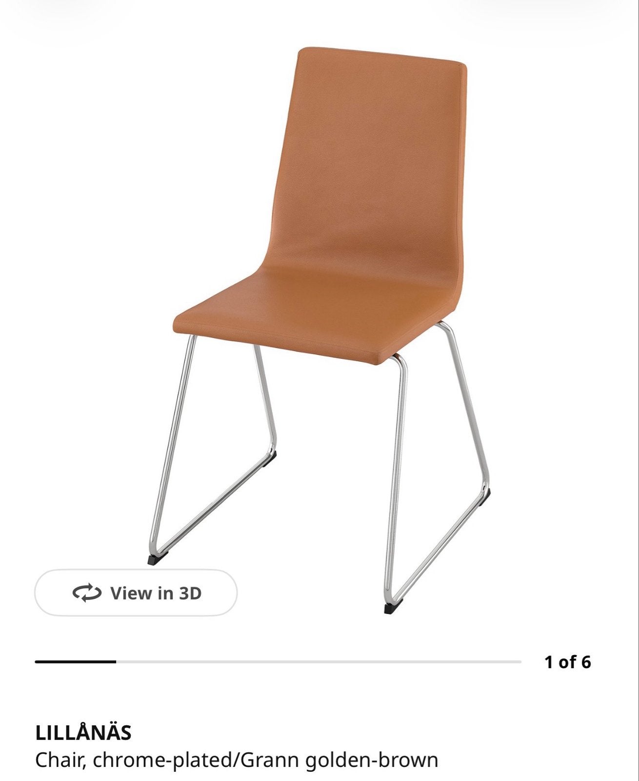 6x IKEA LILLÅNÄS Stoel - Chroom/Goudbruin, Bruin, Ophalen of Verzenden, Zo goed als nieuw, Metaal