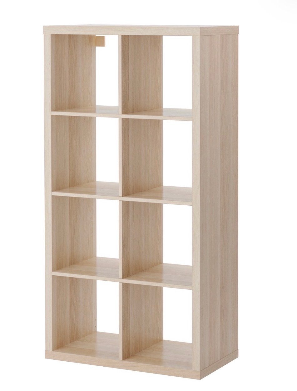 Kallax kast wit geglazuurd eiken 8 vakken, Met plank(en), 100 tot 150 cm, Eikenhout, Zo goed als nieuw