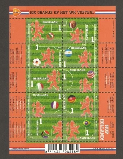 2014 Vel 10 x Oranje op het WK, Postzegels en Munten, Ophalen of Verzenden, Postfris