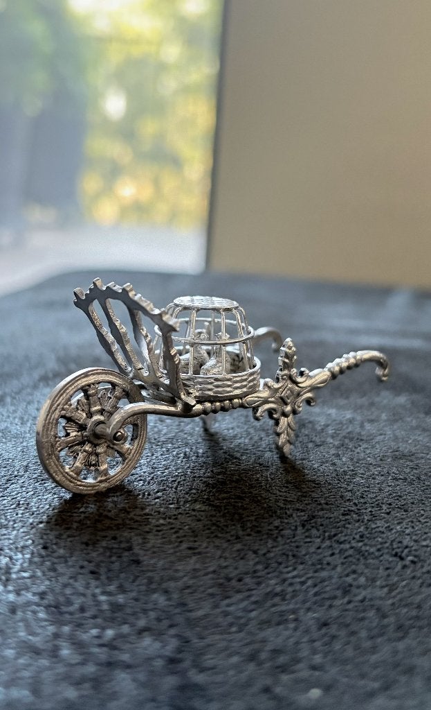 Prachtige zilveren (835) miniatuur kruiwagen met vogelkooi, Ophalen of Verzenden, Zilver
