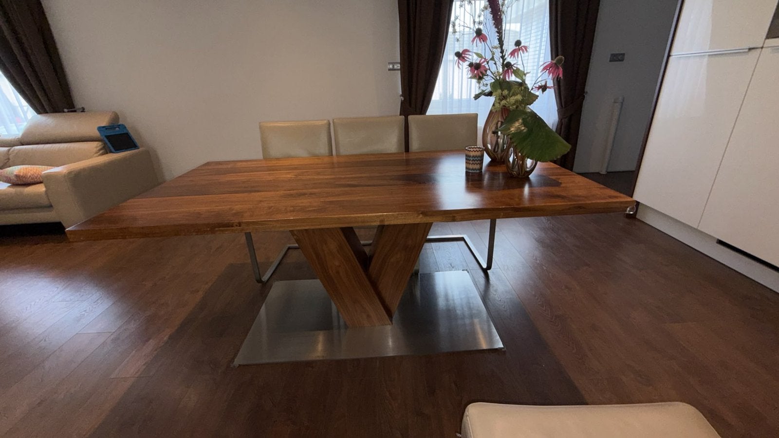 massief houten keukentafel, Ophalen, Gebruikt, 50 tot 100 cm, Vijf personen of meer