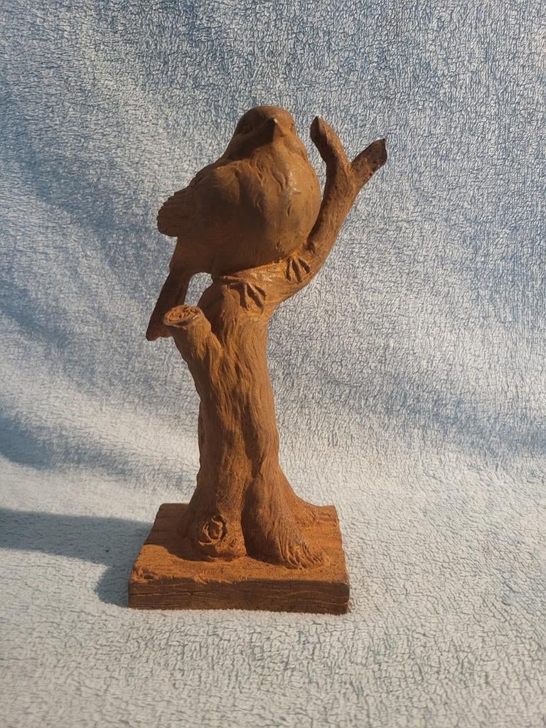 Nieuw geroeste metalen vogel op tak - 21 cm, Antiek en Kunst, Ophalen