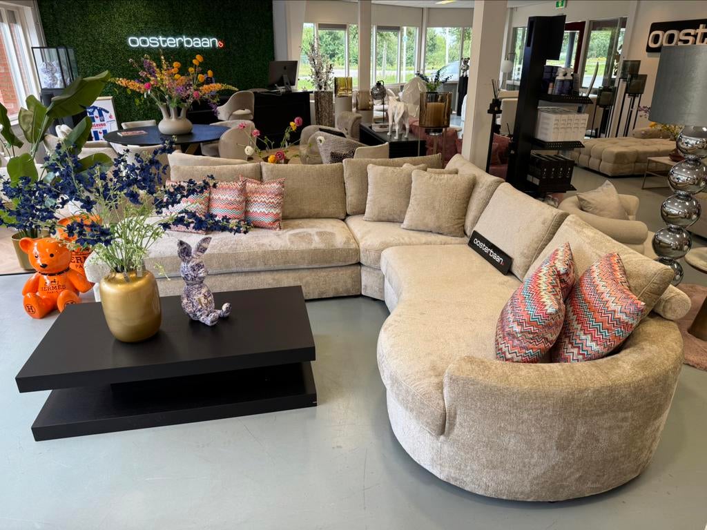 Luxe Velvet Teddy Hoekbank Jacco 290x290cm Sand NIEUW Uniek, 250 tot 300 cm, Eric Kuster - Hotel Chique, Info@oosterbaanwonen.nl