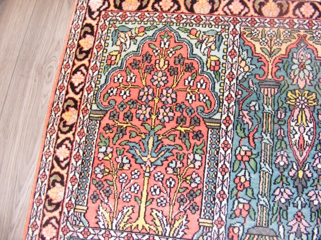 Handgeknoopt Oosters Tapijt kashmir-zijde Maat:0.95X1.20,M, Groen, 100 tot 150 cm, Verzenden, Nieuw