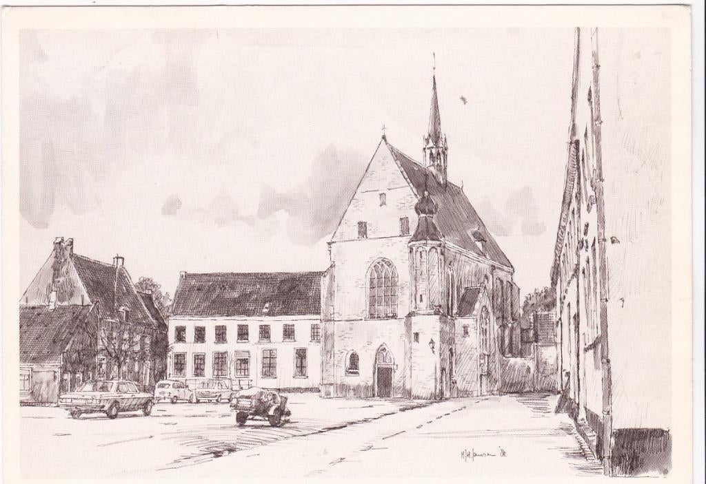Harderwijk Catharijnenkapel met kl. 1980 tek. Marius Jansen., Ophalen of Verzenden, 1980 tot heden, Gelopen, Gelderland