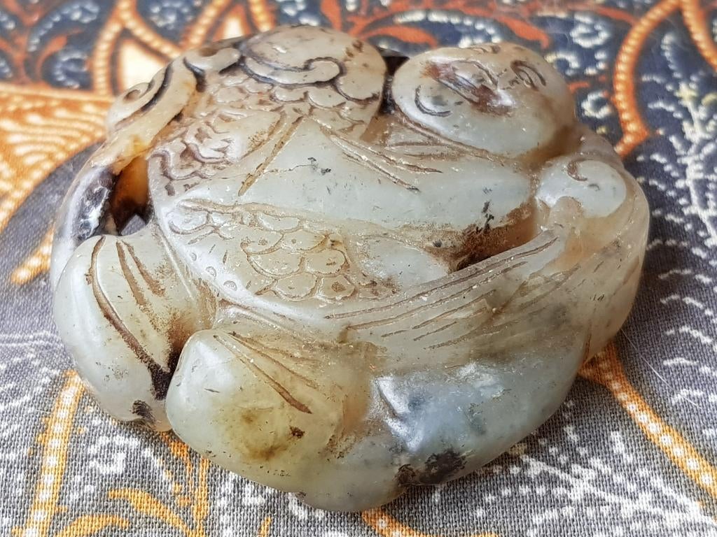 Mooi antiek Chinees jade amulet met Boeddha 5,2 cm., Ophalen of Verzenden