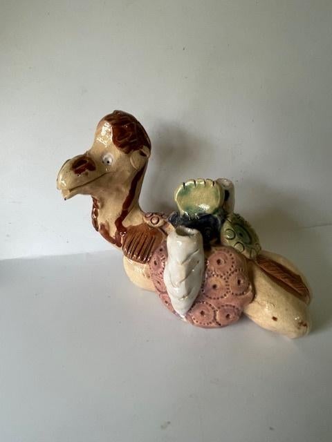 Vintage terracotta beeld Tunesie Keramiek dromedaris kameel., Antiek en Kunst, Ophalen