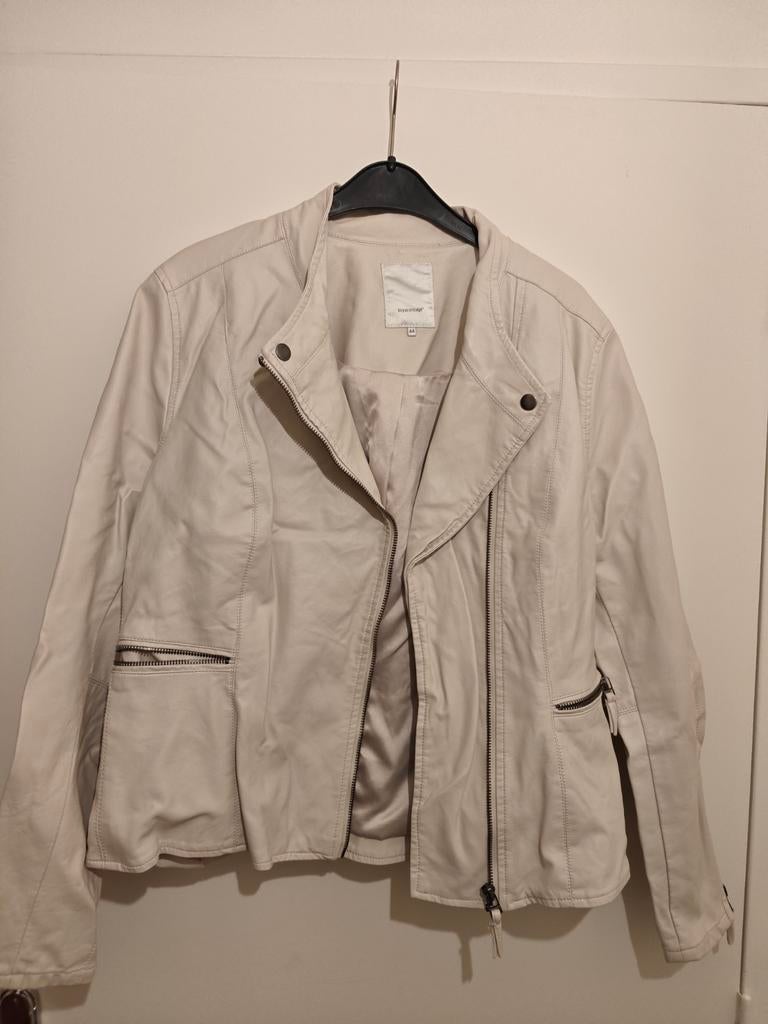 Stoer  ecru Lederlook Jasje maat 44, Kleding | Dames, Beige, Maat 42/44 (L), Soya Concept, Ophalen of Verzenden