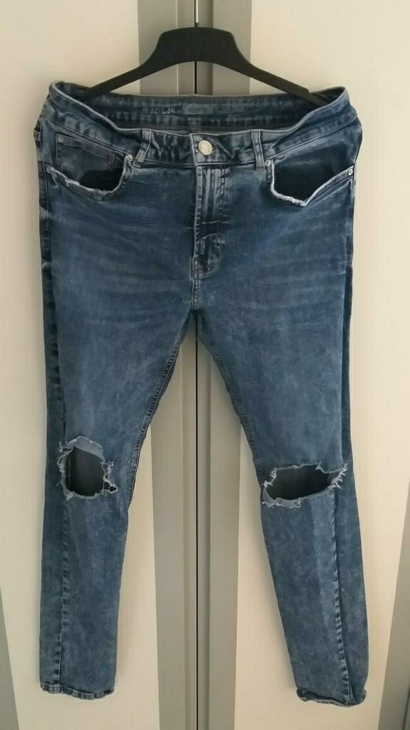 Heren ripped skinny broek W 32 - L 34, Kleding | Heren, Blauw, W32 (confectie 46) of kleiner, Ophalen of Verzenden, Zo goed als nieuw