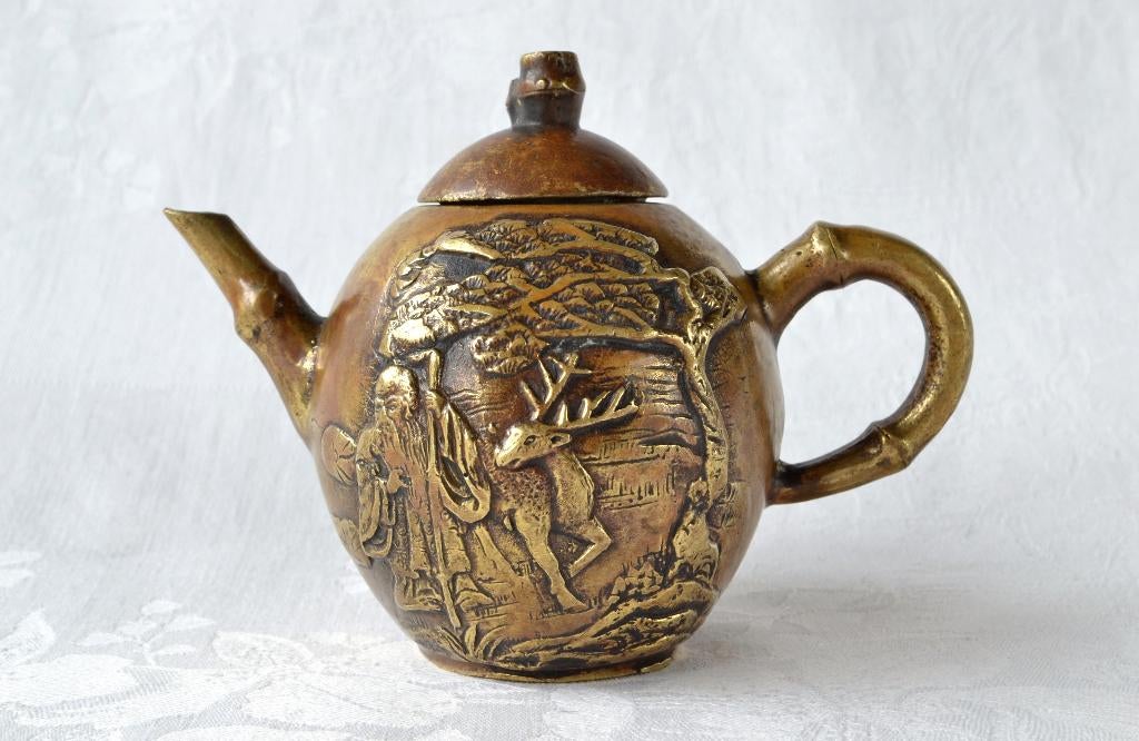 Antiek koperen Longevity Theepotje / kannetje – China 1800’s, Antiek en Kunst, Antiek | Koper en Brons, Ophalen of Verzenden, Koper