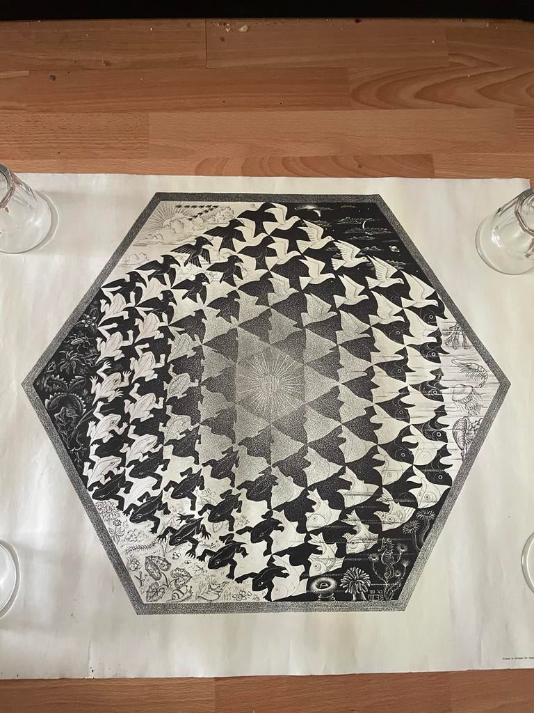 Escher print 1981 van van Dooren, Ophalen of Verzenden