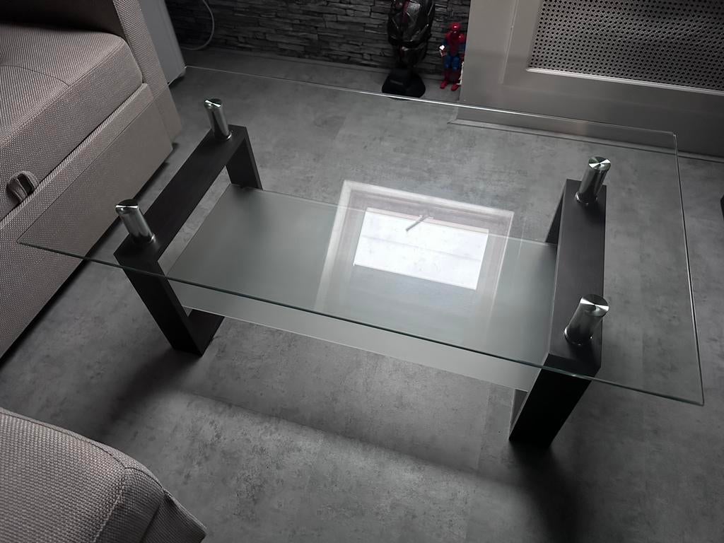 Salontafel met glasplaat 110x60x45 cm, Ophalen, 100 tot 150 cm, Glas, 50 tot 100 cm