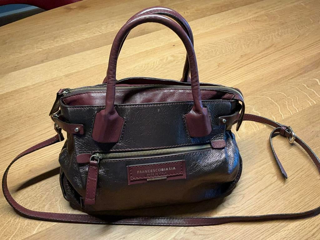 Vintage Francesco Biasia handtas Prune Metallic, Ophalen, Gebruikt, 20 tot 30 cm, Minder dan 40 cm