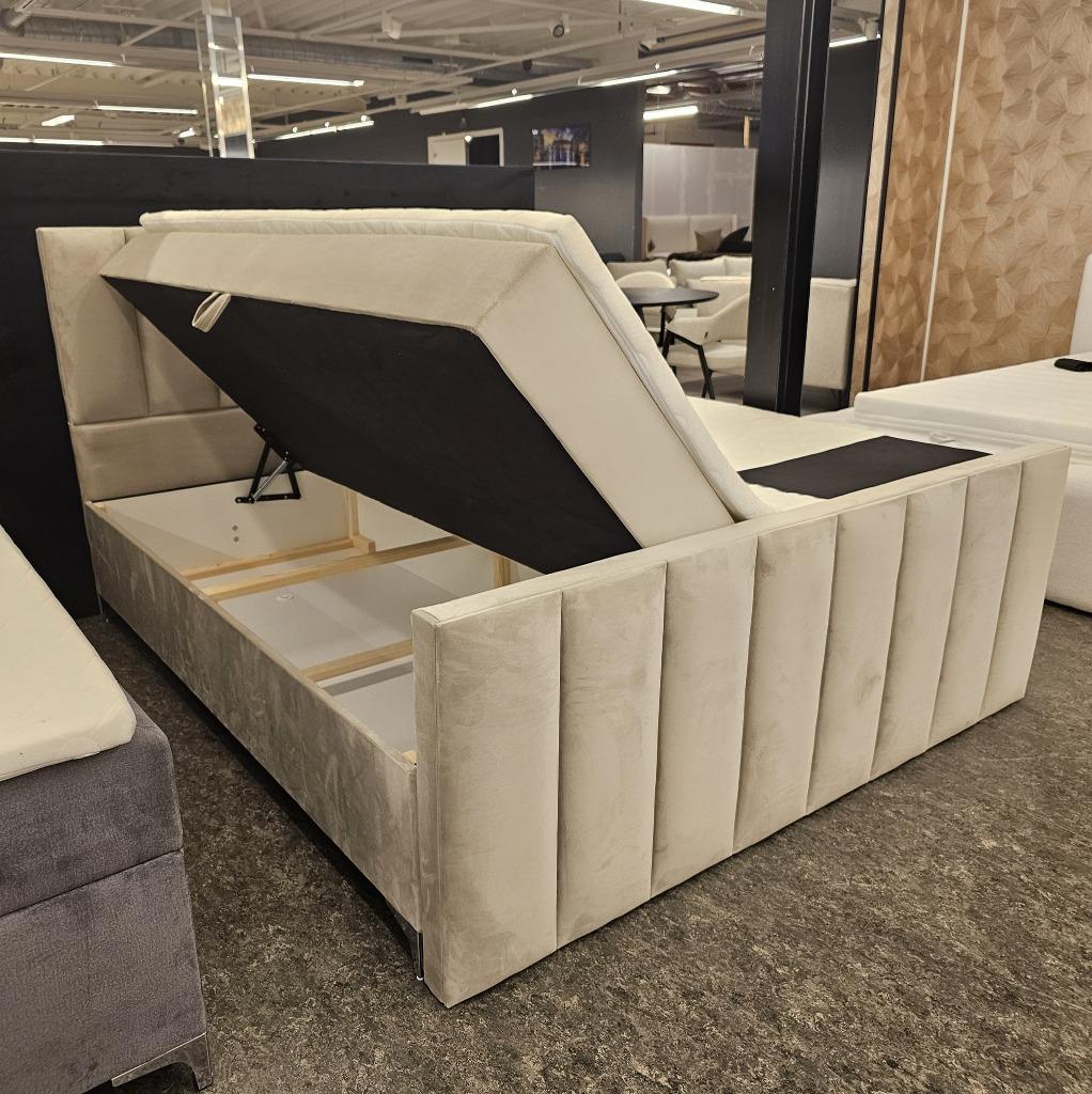 Boxspring Piano 2 Pers. inclusief Opbergruimte & Matrassen, Crème, Ophalen of Verzenden, 180 cm, 200 cm