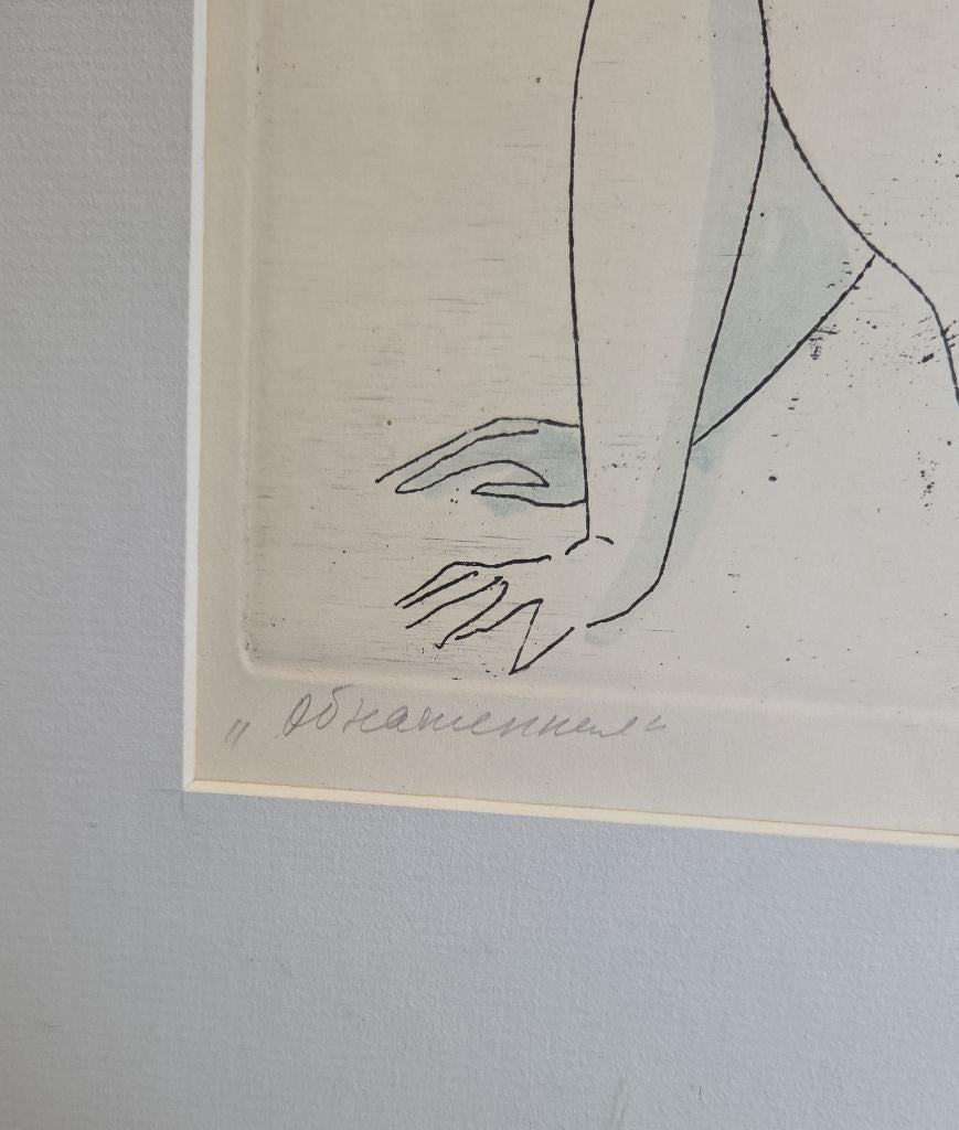 Ets van Vladimir Michailovitsj Mensjikov 49/50 naakte vrouw, Antiek en Kunst, Kunst | Etsen en Gravures, Ophalen of Verzenden