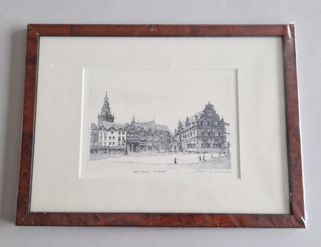 Giclee-ets Johan van Rijsewijk- Nijmegen Marktplein, Antiek en Kunst, Kunst | Etsen en Gravures, Ophalen of Verzenden