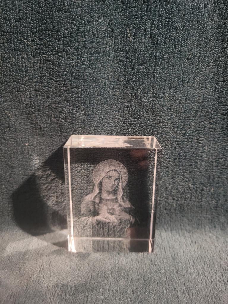 Glazen Heilige Maria Print - 8 cm, Antiek en Kunst, Antiek | Glas en Kristal, Ophalen