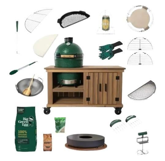 Big Green Egg Large Ultimate Set - Meranti met opslag, Tuin en Terras, Houtskoolbarbecues, Nieuw, Met accessoires, Ophalen of Verzenden